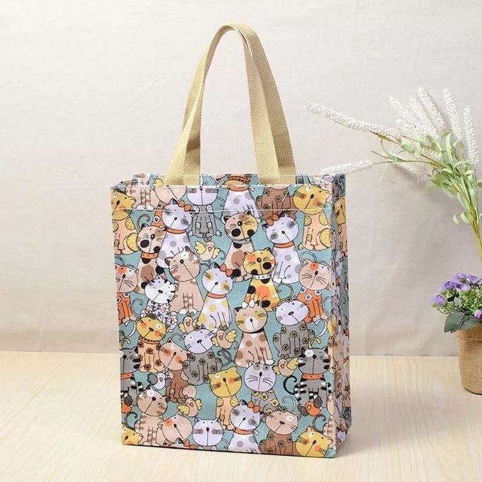 Fancy Cat Printed Jute Tote Bags With Soft Loop Handle Burlap Silk Screen
